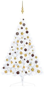 Meia árvore Natal artificial c/ luzes LED e bolas 120 cm branco