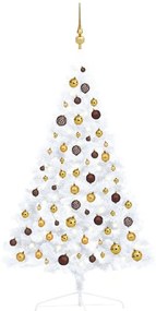 vidaXL Meia árvore Natal artificial pré-iluminada c/ bolas branco