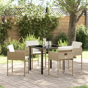 vidaXL Conjunto de Jantar de Jardim de 5 Peças com Almofadas Bege de Rattan Polimérico