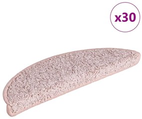 vidaXL Tapetes de escada 30 peças 56x17x3 cm rosa claro semicircular