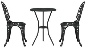 Conjunto de Bistro de Jardim com 3 Peças em Alumínio Fundido Preto