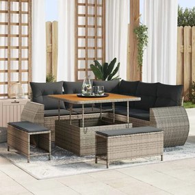 vidaXL Conjunto de Sofás de Jardim com 8 Peças e Almofadas em Cinza