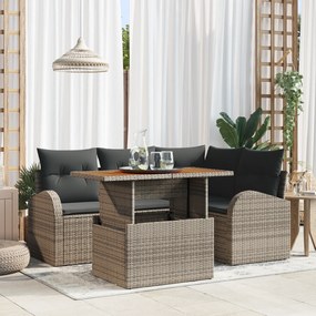 vidaXL Conjunto de Jantar de Jardim com 5 Peças e Almofadas Cinza em Rattan Poliéster e Acácia