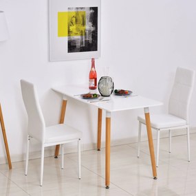 HOMCOM Mesa de jantar estilo nórdico com pernas de madeira 120x60x75 cm branco