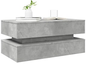 Mesa de centro com luzes LED 90x50x40 cm cinzento cimento