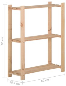 Unidade arrumação 3 prateleiras 60x28,5x90 cm pinho maciço