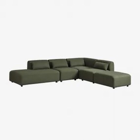 Sofá Modular De Canto Em 4 Peças Com Chaise Longue À Esquerda E Puff Fogler Tecido Pele De Borrego Verde Sálvia - Sklum