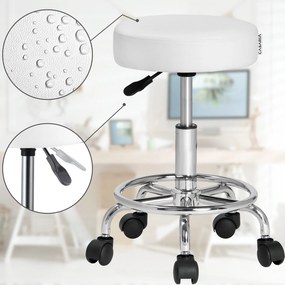 Banco giratória em 360° com rodas em couro sintético Ø35 x 50 x 51-65 cm Branco