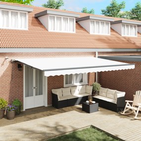 Toldo Retrátil Automático com LED Branco 500x300 cm, Tecido de Substit