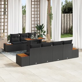 Conjunto de Sofá de Jardim de 8 Peças com Almofadas Preto Vime PE