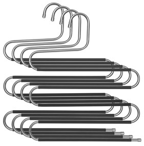 Cabides para calças SONGMICS, pacote com 4 cabides de metal com 5 níveis que economizam espaço, tipo S, antiderrapantes para jeans, cachecóis, toalhas, gravatas, prata e preto CRI043BK