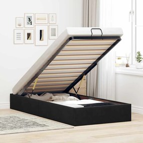 Otomano Bed Frame No Colchão Preto 90x200 cm Veludo