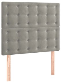 Cabeceira cama c/ luzes LED veludo 100x5x118/128cm cinza-claro