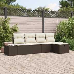 Conjunto de Sofá de Jardim com Almofadas Marrom Rattan Poliéster