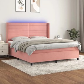 vidaXL Cama box spring c/ colchão/LED 180x200 cm veludo rosa