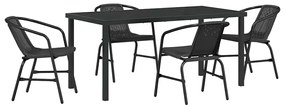 Conjunto de Jantar de Jardim 5 Peças Preto em Rattan Sintético
