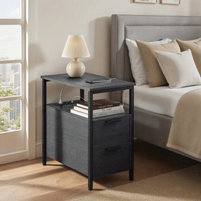 Mesa de cabeçeira com extensão elétrica, 2 gavetas 60 x 30 x 61 cm antracite-preto
