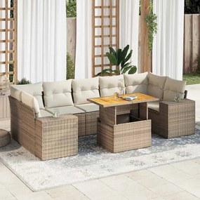 8 pcs conjunto de sofás p/ jardim com almofadões vime PE bege