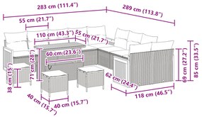 Conjunto de sofá de jardim vidaXL com 14 peças e almofadas Preto Vime