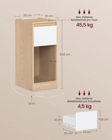 Conjunto de 2 mesas de cabeceira com iluminação LED e portas USB 30 x 25 x 59,5 cm Amarelo amêndoa + Branco