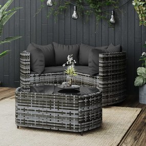 4 pcs conjunto lounge de jardim c/ almofadões vime PE cinzento