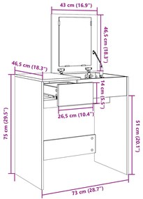 Toucador com espelho 73x46,5x120 cm cor branco