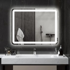 Espelho Casa de Banho com Luzes LED 70x90 cm Função Antiembaciamento 3 Temperaturas de Cor Ajustável e Função de Memória Prata