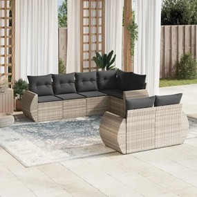 7 pcs conj. sofás jardim com almofadões vime PE cinzento-claro