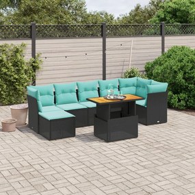 vidaXL 8 pcs conjunto de sofás p/ jardim c/ almofadões vime PE preto