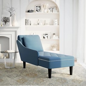 Chaise lounge c/ almofada/apoio de braços direito veludo azul