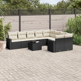 10 pcs conjunto sofás de jardim c/ almofadões vime PE preto