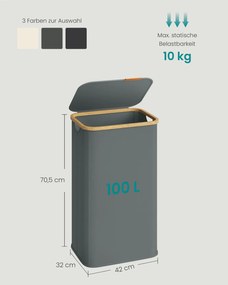 Cesto da roupa suja com tampa 42 x 32 x 70,5 cm, 100 litros, em tecido Oxford cinzento ardósia