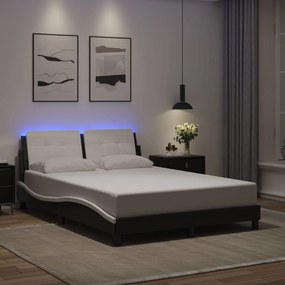 Estrutura cama c/ luzes LED 120x200cm couro artif. preto/branco
