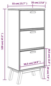 Sapateira OLDEN 55x35x120 cm pinho maciço branco/castanho