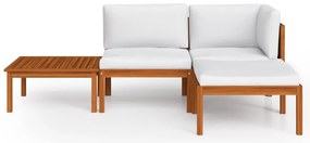 4 pcs conjunto lounge jardim c/ almofadões acácia maciça creme