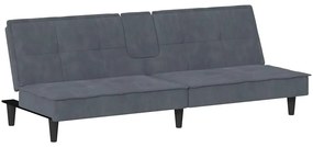 Sofá-cama com suportes para copos veludo cinzento-escuro