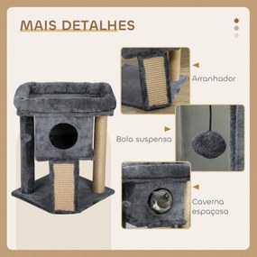 Arranhador para Gatos Pequenos 57 cm com Rampa para Arranhar Caverna Cama e Bola Suspensa 40x40x57 cm Cinzento Escuro