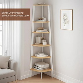 Estante em escada com 5 níveis 37,2 x 37,2 x 159 cm branco + cor natural