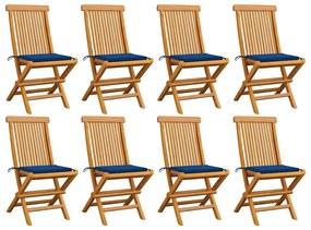 vidaXL Cadeiras de jardim c/ almofadões azul real 8 pcs teca maciça