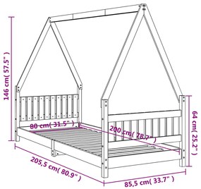 Estrutura de cama infantil 80x200 cm pinho maciço preto