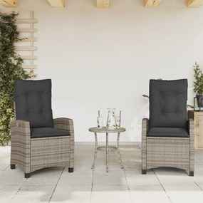 Cadeiras jardim reclináveis 2 pcs c/ almofadões vime PE cinza