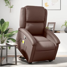 vidaXL Poltrona massagens reclinável elevatória couro artif. castanho