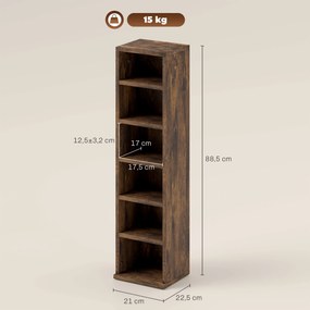 Conjunto de 2 estantes verticais para arrumação de CDs, com 12 compartimentos, 21 x 22,5 x 88,5 cm, capacidade para 204 CDs, castanho rústico