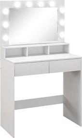 HOMCOM Toucador de Maquilhagem com Espelho Estilo Hollywood Gavetas 3 Modos de Iluminação 10 Lâmpadas 80x40x135 cm Branco | Aosom Portugal