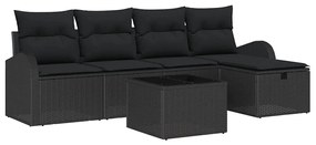 Conjunto de Sofá de Jardim de 6 Peças com Almofadas Preto Rattan de Po