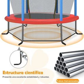 Trampolim para crianças 191 cm com rede de segurança e almofada para molas recreativas Estrutura em aço Azul