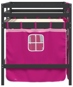 Cama alta p/ criança c/ cortinas 80x200 cm pinho maciço rosa