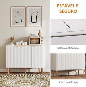 Aparador de 3 Portas Estriadas Aparador de Sala de Estar com Prateleir