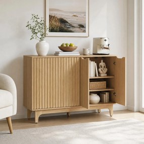 Aparador de Sala de Jantar, 119 x 40 x 80 cm, Portas de Correr Caneladas, Cor Natural