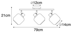 Ponto de teto preto com vidro fumê oblongo 3-luz - Zuzanna Moderno